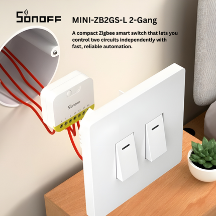 SONOFF MINI-ZB2GS-L 2-Gang Zigbee Smart Switch | No Neutral Required | Zigbee 3.0 | Dual Channel Control | Supports External Switch | Works with Zigbee Hub, Home Assistant