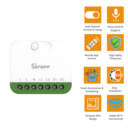 SONOFF MINI-2GS Matter Dual Smart Switch 16A | 2-Gang Wi-Fi Relay Module | Independent Dual Channel Control | App & Voice Control | Smart Home Automation