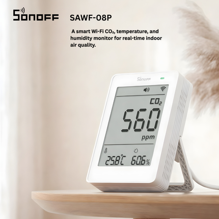 SONOFF SAWF-08P AirGuard CO₂ Air Quality Monitor | Matter over Wi-Fi | Real-Time CO₂, Temperature & Humidity Monitoring | Smart Alerts | Works with Alexa, Google Home & Apple Home