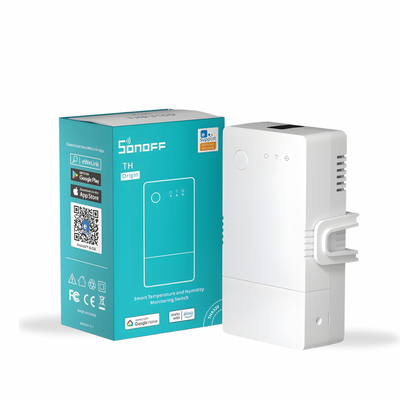 Sonoff TH smart device with packaging on a white background