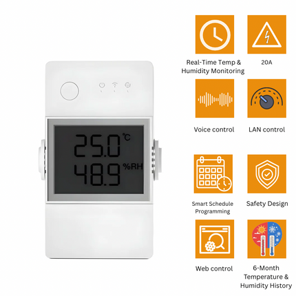 SONOFF THR320D Smart Wi-Fi Temperature & Humidity Monitoring Switch | 20A Power Control | Compatible with TH Sensor | Smart Home Automation