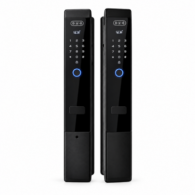 Tuya Wi-Fi Smart Door Lock with Face Recognition, Double Fingerprint, Card & Password – Slim Black Push-Pull Lock | SE110