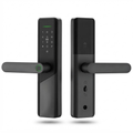 Tuya Wi-Fi Smart Door Lock with Fingerprint, Card & Password – Black Lever Handle Lock for Steel and Wooden Doors | SE50