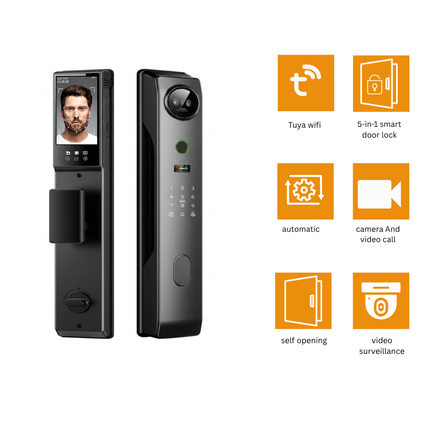 Tuya WiFi Smart Door Lock with Face Recognition, Camera & Self-Opening – Video Door Lock | SE66