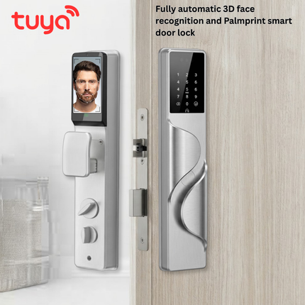 Tuya Wi-Fi Smart Door Lock with Face Recognition, Palm Print, Camera & Video Call – 5-in-1 Auto Opening Waterproof Lock | SE91