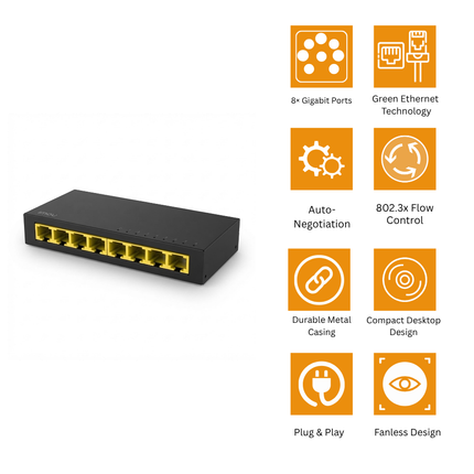 محول IMOU SG108 ‏8 منافذ Gigabit بسرعة 10/100/1000Mbps