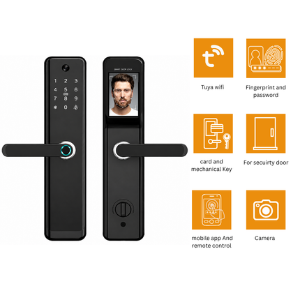 Tuya Smart Face Recognition Door Lock with Fingerprint, Keypad & Lever Handle – WiFi Smart Lock