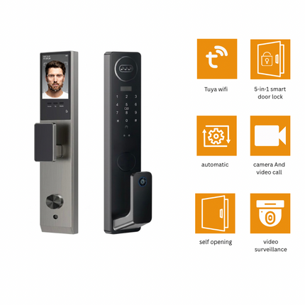Tuya Wi-Fi Smart Door Lock with Face Recognition, Fingerprint, Camera & Keypad