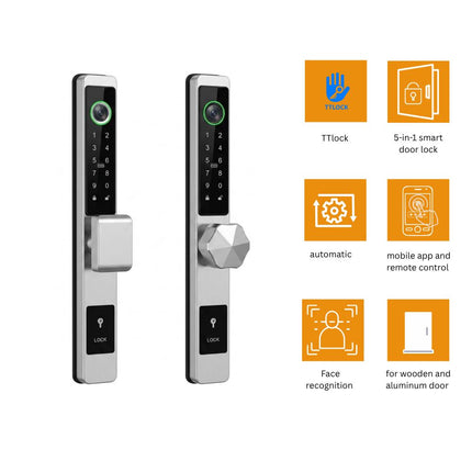 Slim Smart Door Lock – Tuya & TTLock, Face Recognition, 5-in-1 Access