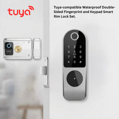 Tuya WiFi Double-Sided Smart Rim Lock – Fingerprint, Keypad, Card & App Control