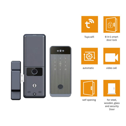 Tuya Wi-Fi 6-in-1 Smart Door Lock – Fingerprint, Video Call & App Control