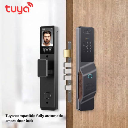 قفل باب ذكي أوتوماتيكي Tuya WiFi – تعرف على الوجه، كاميرا ونظام دخول 5 في 1