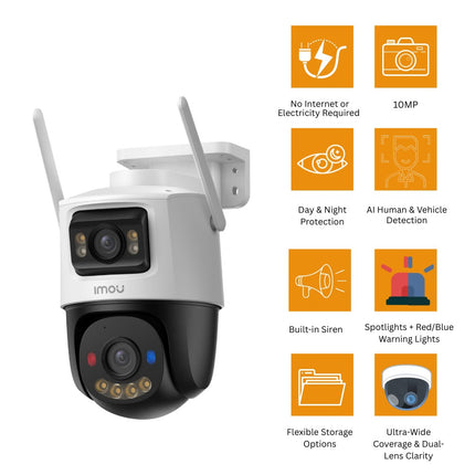 IMOU IPC-SA70F-10M1T2-EU/FSP008 Dual AOV | 10MP Dual-Lens 4G/Wi-Fi Pan-Tilt Security Camera | Solar Powered | 10000mAh Battery | Color Night Vision