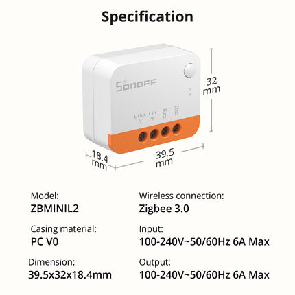 SONOFF ZBMINIL2 Zigbee Smart Switch, No Neutral (10/12)