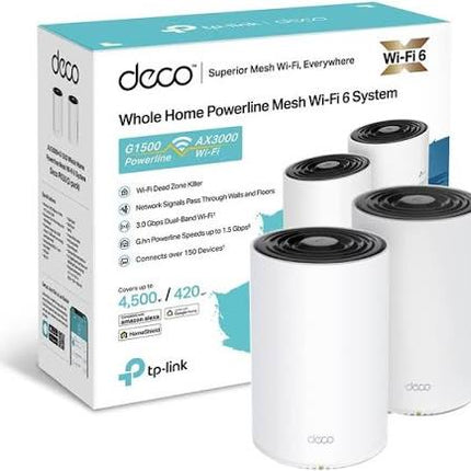 TP-Link Deco PX50 (3-Pack) AX3000 + G1500 Whole Home Hybrid Mesh Wi-Fi 6 System