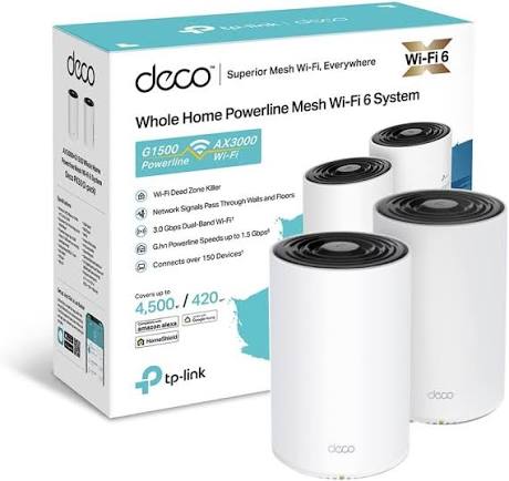 TP-Link Deco PX50 (3-Pack) AX3000 + G1500 Whole Home Hybrid Mesh Wi-Fi 6 System