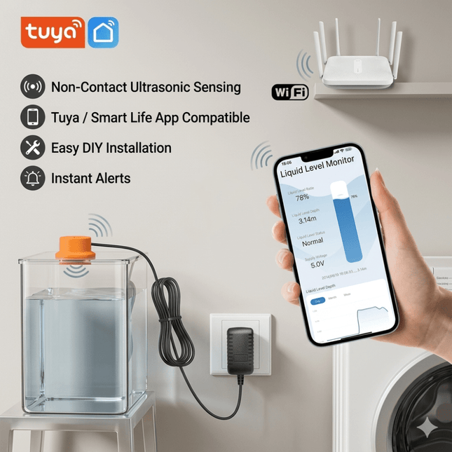 Smart WiFi Water Tank Level Sensor (Tuya) - Internal Antenna - Moray ME201W - Bestways Smart - home Solutions