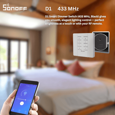SONOFF D1 Smart Dimmer Switch 433MHz RF | Black Wall-Mounted Rotary Dimmer |Remote & Manual Control