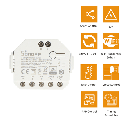 SONOFF DualR3 Lite Smart Wi-Fi Dual Relay Switch | Remote Control | Energy Monitoring | Scheduling