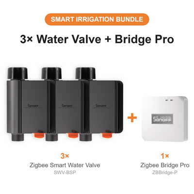 SONOFF Smart Irrigation Bundle – 3× SWV-BSP Zigbee Smart Water Valve + 1× ZBBridge-P Zigbee Bridge Pro