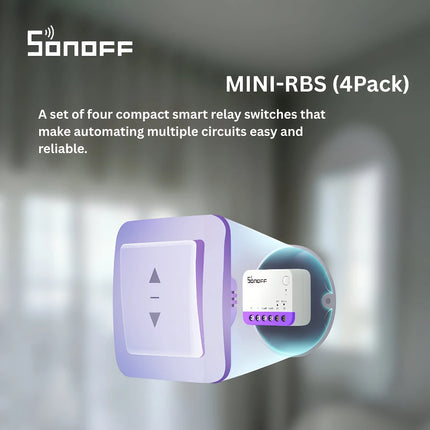 SONOFF MINI-RBS 4 Pack WiFi Smart Roller Shutter Switch Modules | Compact for Curtain Control | DIY Smart Home Automation