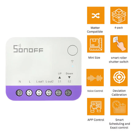 SONOFF MINI-RBS 4 Pack WiFi Smart Roller Shutter Switch Modules | Compact for Curtain Control | DIY Smart Home Automation