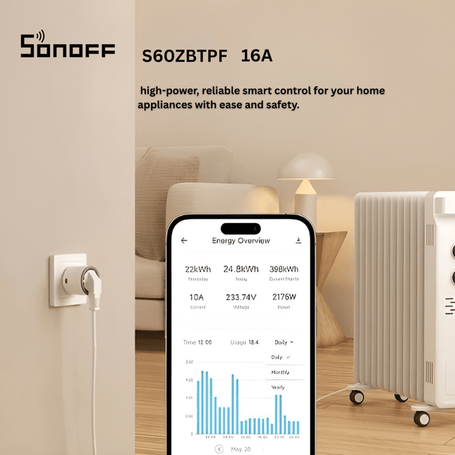 SONOFF S60ZBTPF Zigbee 3.0 Smart Plug | 16A High-Power Smart Socket with Energy Monitoring