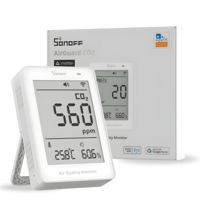 SAWF-08P AirGuard CO₂ Air Quality Monitor, Matter over Wi-Fi, Real-Time CO₂, Temperature & Humidity