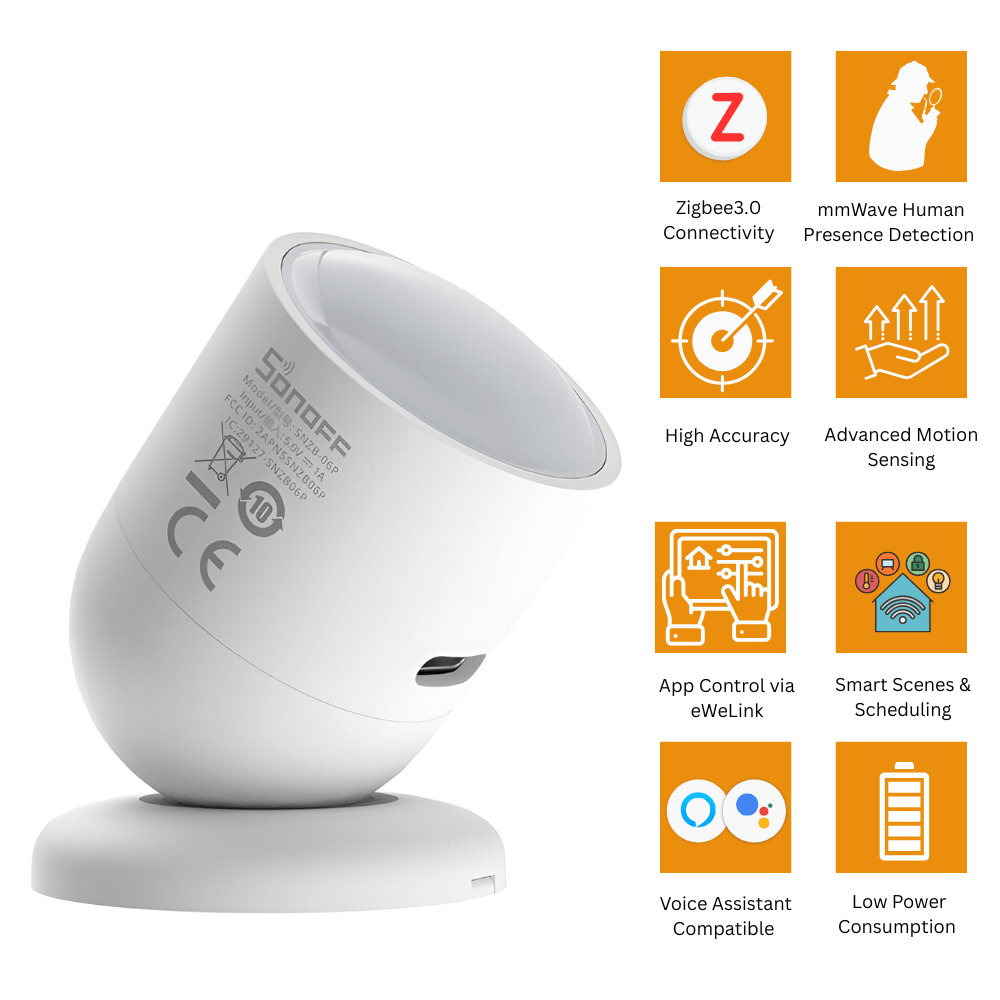 حساس حضور بشري ذكي Zigbee بتقنية Wave للكشف عالي الدقة SONOFF SNZB-06P حساس حضور بشري ذكي Zigbee بتقنية Wave للكشف عالي الدقة SONOFF SNZB-06P