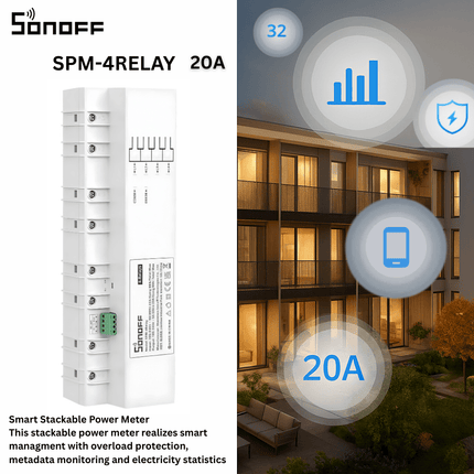 SONOFF SPM-4RELAY Smart Power Monitoring Switch | 4-Channel Relay Module | DIN Rail Mounted