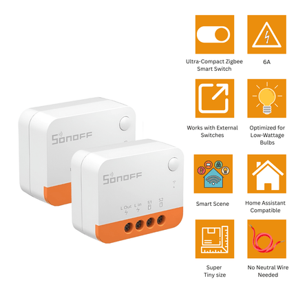 SONOFF ZBMINI-L2 Zigbee 3.0 Mini Smart Switch (2 Pack) | No Neutral Required | Ultra-Compact Smart