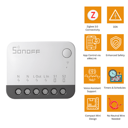 SONOFF ZBMINIR2 Zigbee 3.0 Smart Switch | 10A Compact Smart Relay Module | No Neutral Required