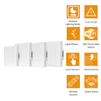 T5 Ultimate Series UK Size | Smart Wi-Fi Touch Switch | Gang Wall Switch | Remote Control