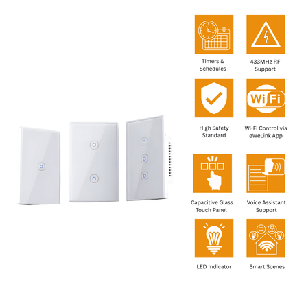 T6 Matter Series Smart Touch Wall Switch | Wi-Fi | Glass Panel Touch Switch | Works with Alexa