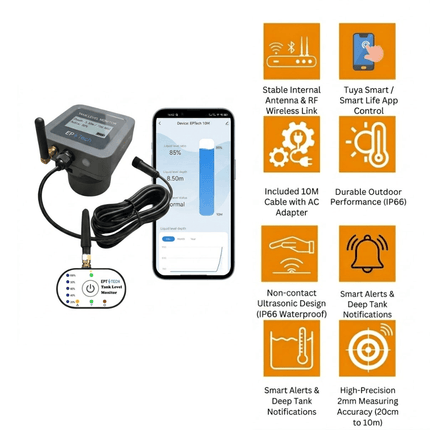 Tuya Smart 10M Tank Level Guard: WiFi & RF Monitoring with LCD Screen (EPTech Edition) - Bestways Smart - home Solutions