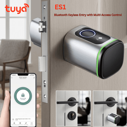 TUYA Smart Cylinder Lock – Bluetooth Keyless Entry, App - Controlled, Secure Silver Finish - Bestways Smart - home Solutions
