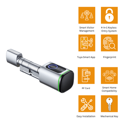 TUYA Smart Cylinder Lock – Bluetooth Keyless Entry, App - Controlled, Secure Silver Finish -  Bestways Smart - home Solutions