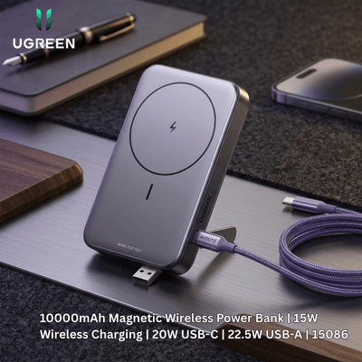 UGREEN 10000mAh Magnetic Wireless Power Bank | 15W Wireless Charging | 20W USB - C | 22.5W USB - A | 15086 - Bestways Smart - home Solutions