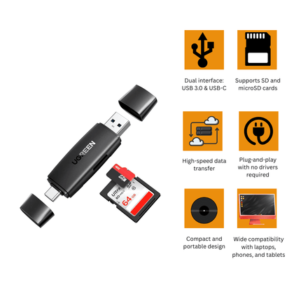 UGREEN 2 in 1 USB 3.0 & USB - C SD Card Reader 80191 | Dual Interface Reader - Bestways Smart - home Solutions
