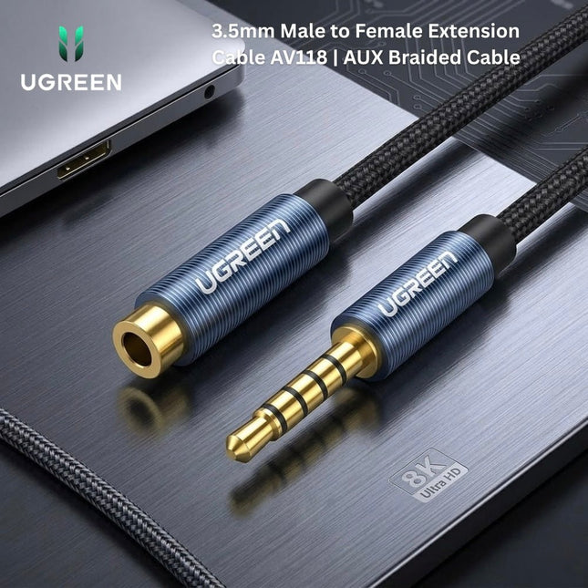 UGREEN 3.5mm Male to Female Extension Cable AV118 | AUX Braided Cable - Bestways Smart - home Solutions