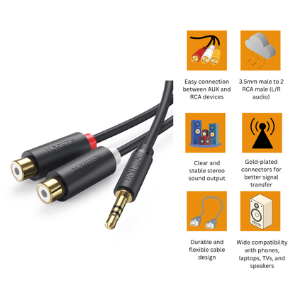UGREEN 3.5mm to RCA Cable AV116 | AUX to Stereo Audio Cable - Bestways Smart - home Solutions