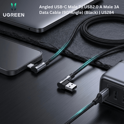 UGREEN Angled USB - C Male To USB2.0 A Male 3A Data Cable (90°Angle) (Black) | US284 - Bestways Smart - home Solutions