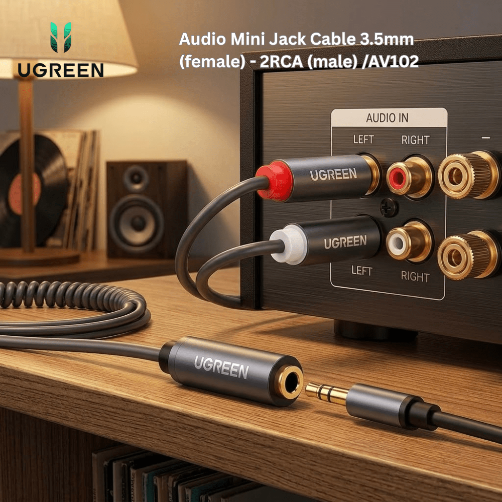 كابل صوت يوجرين بمقبس صغير 3.5 ملم (أنثى) - 2RCA (ذكر) | AV102 كابل صوت يوجرين بمقبس صغير 3.5 ملم (أنثى) - 2RCA (ذكر) | AV102