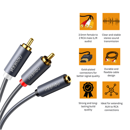 UGREEN Audio Mini Jack Cable 3.5mm (female) - 2RCA (male) /AV102 - Bestways Smart - home Solutions