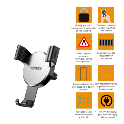 UGREEN Car Phone Holder Air Vent, Gravity Mount | 40907 - Bestways Smart - home Solutions