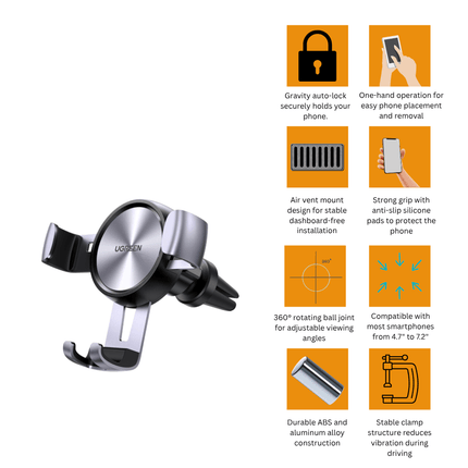 UGREEN Car Phone Holder Gravity Air Vent Auto Lock | 50564 - Bestways Smart - home Solutions