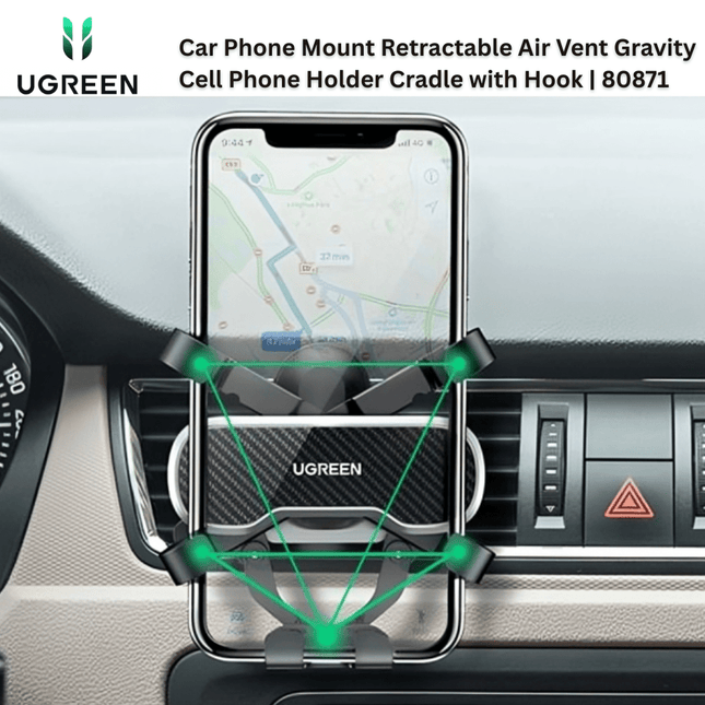 UGREEN Car Phone Mount Retractable Air Vent Gravity Cell Phone Holder Cradle with Hook | 80871 - Bestways Smart - home Solutions