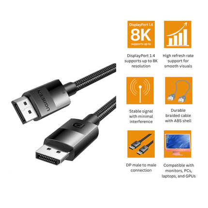 UGREEN DisplayPort 1.4 Cable DP114 | 8K DP Male to Male Braided Cable - Bestways Smart - home Solutions