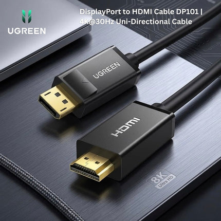 UGREEN DisplayPort to HDMI Cable DP101 | 4K@30Hz Uni - Directional Cable - Bestways Smart - home Solutions