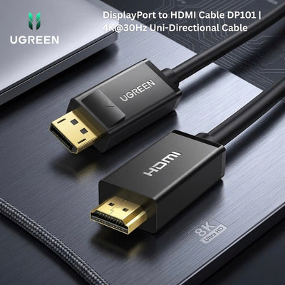 UGREEN DisplayPort to HDMI Cable DP101 | 4K@30Hz Uni - Directional Cable - Bestways Smart - home Solutions